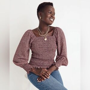 Lucie Bubble-Sleeve Smocked Top in Cottage Garden